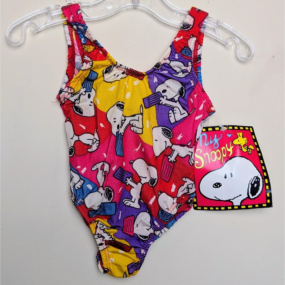 My Snoopy Vintage 80s One Piece Colorblock Swim Suit Baby Girls 12 Months NWT DS